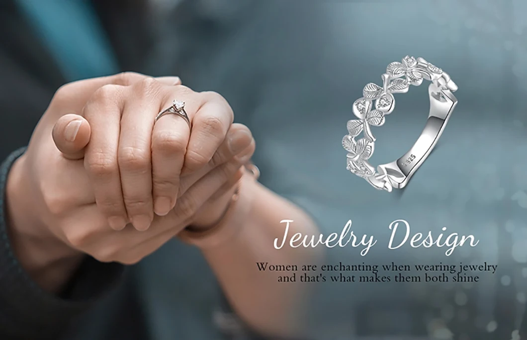 925 Sterling Silver Rings Women Leaf Shape CZ Rings Leaf Engagement Rings