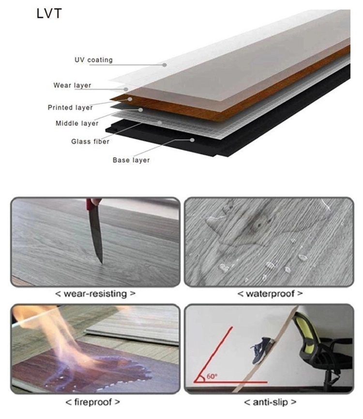 Easy DIY Project PVC Tile Floor Wood Look Plastic Flooring Sheet with Fiberglass