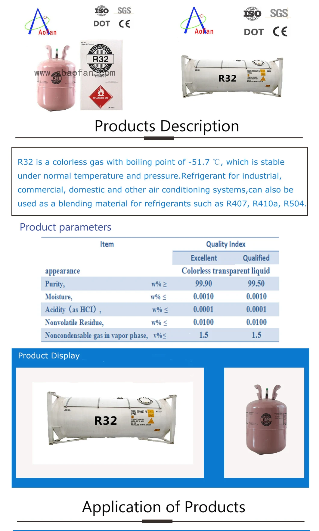 Factory Supply Factory Supply Refrigerant Gas Fast Delivery R32