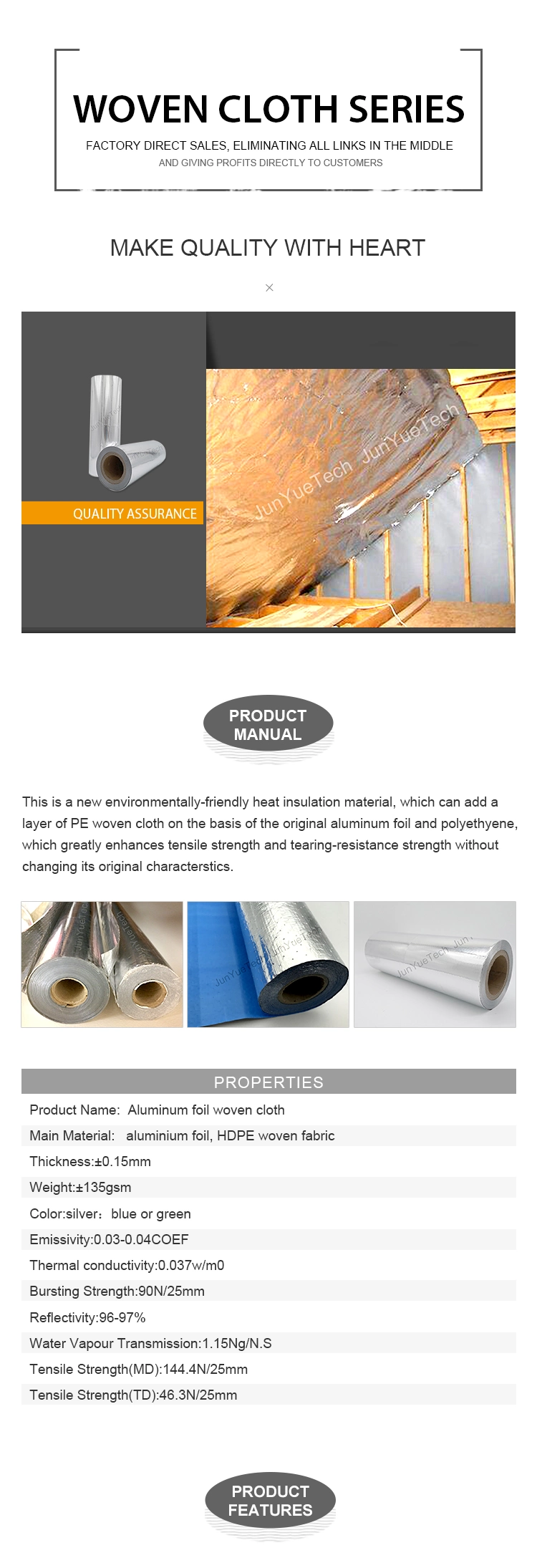 Aluminum Foil Woven Fabric / Foil Radiant Barrier / Aluminum Foil Insulation