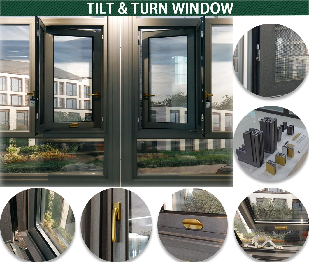 Foshan Factory Fireproof Tempered Glass Aluminum Tilt & Turn Window with Insect Screen