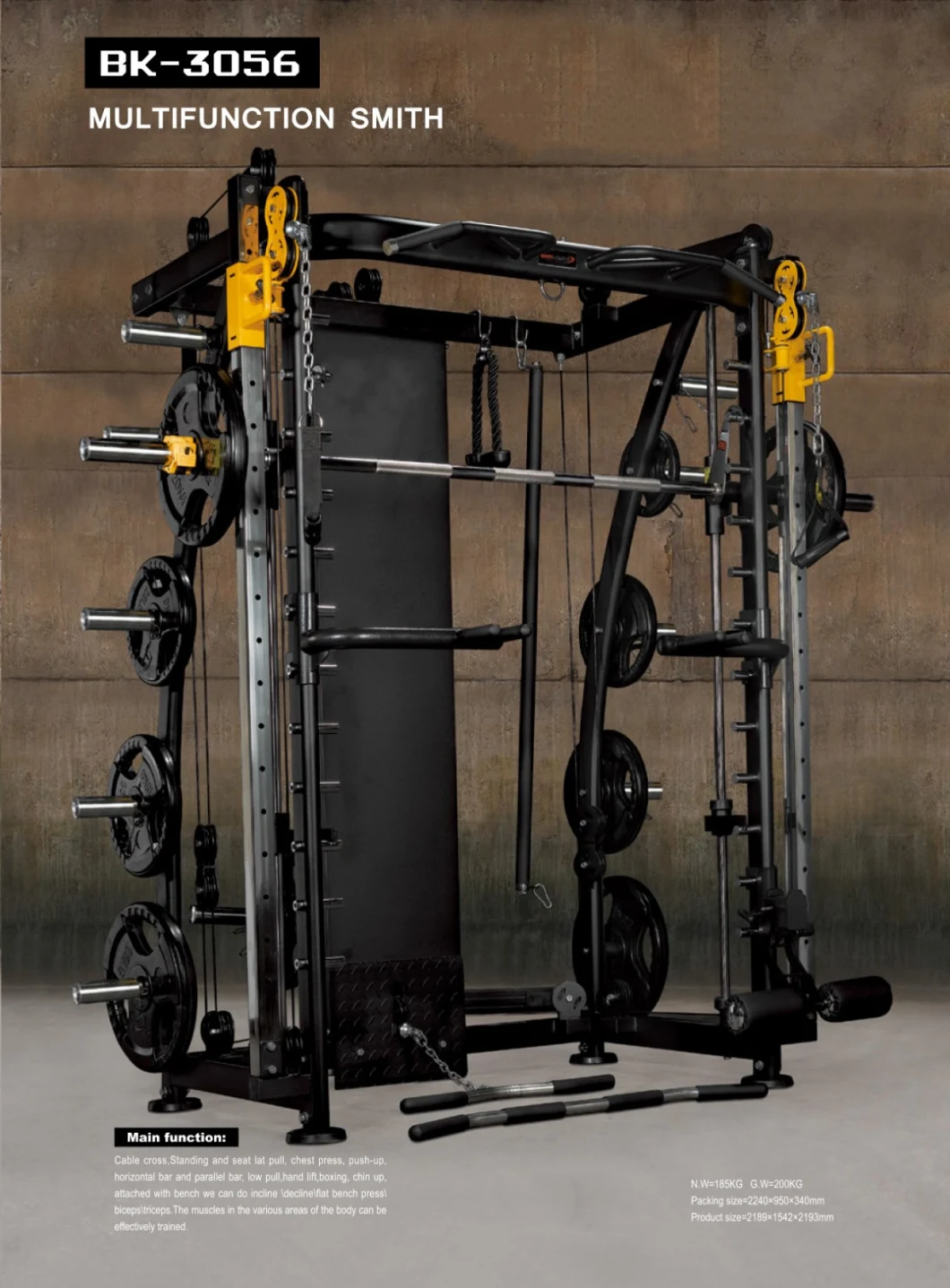 Commercial Gym Multi Function Equipment Smith Machine with Adjustable Bench with Functional Trainer Power Squat Rack