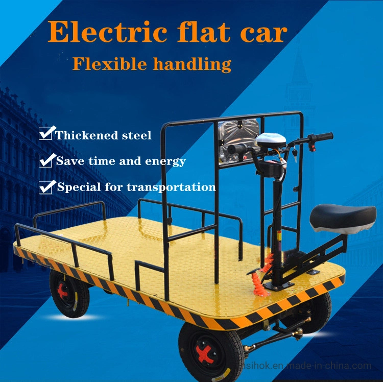 China Logistics Industry Widely Used Heavy Duty Cargo Carrier Four Wheels Electric Flat Trolley with Seat