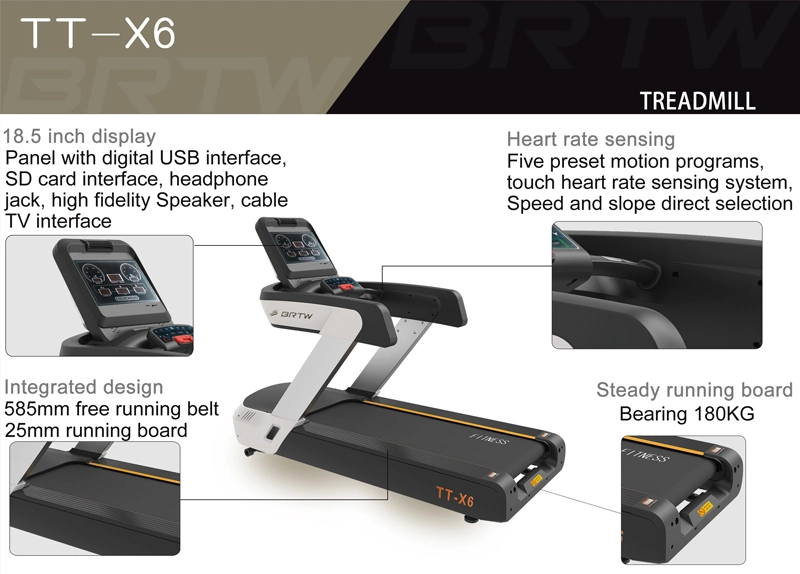Tt-X6 Commercial Treadmill LED Keyboard Screen Touch Screen Gym Equipment Electric Treadmill