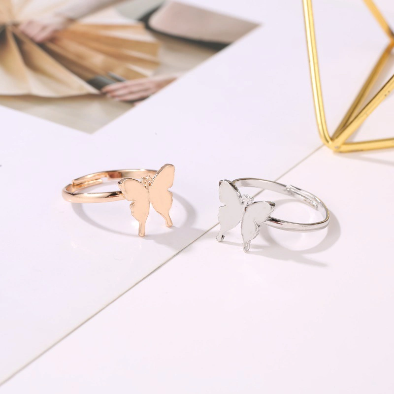 Elegant Female Wedding Butterfly Adjustable Ring Charming Women Gold Silver Butterfly Accessories Fashion Ladies Party Jewelry