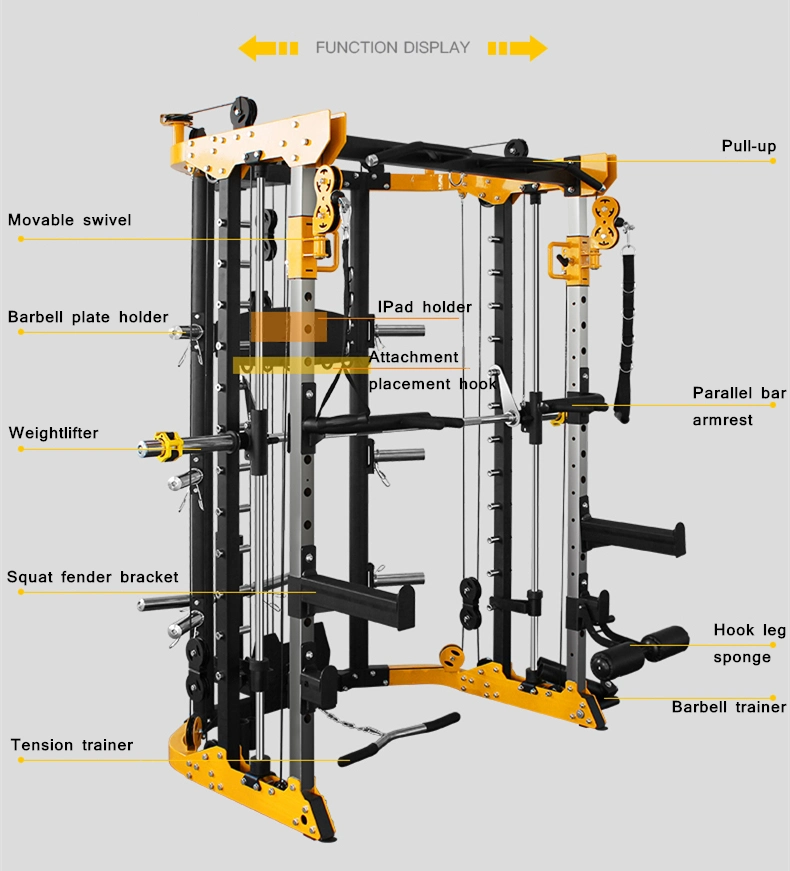 Professional Fitness Equipment Bench Press Multi-Functional Large with Smith Machine Gym Squat Rack