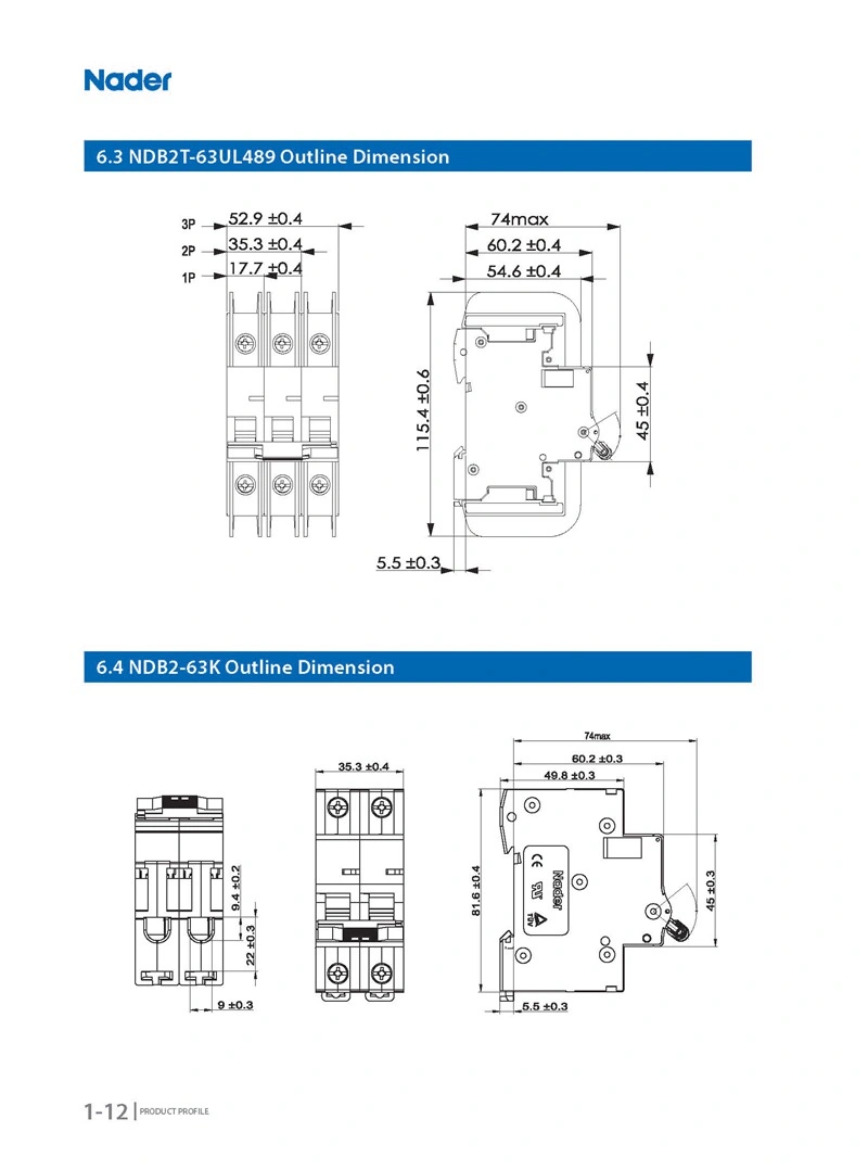 B2 63A 10ka 2pole AC Mini MCB Circuit Breaker