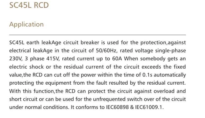 Sc45L RCD Leakage Circuit Breaker for Industry Use