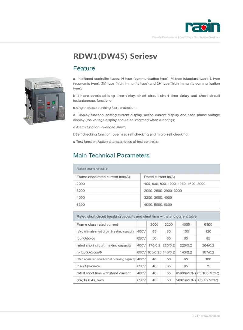 Rdw1 Fixed Type Air Circuit Breaker 2000A - 6300A