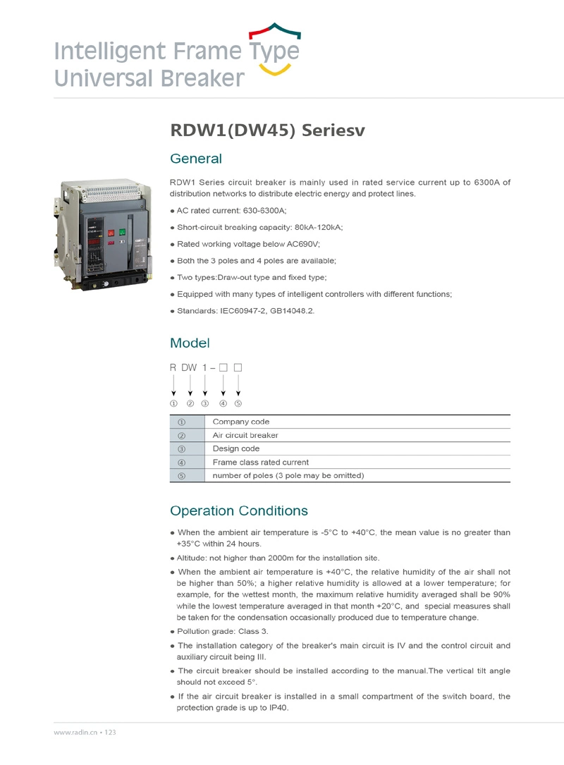 Rdw1 Fixed Type Air Circuit Breaker 2000A - 6300A