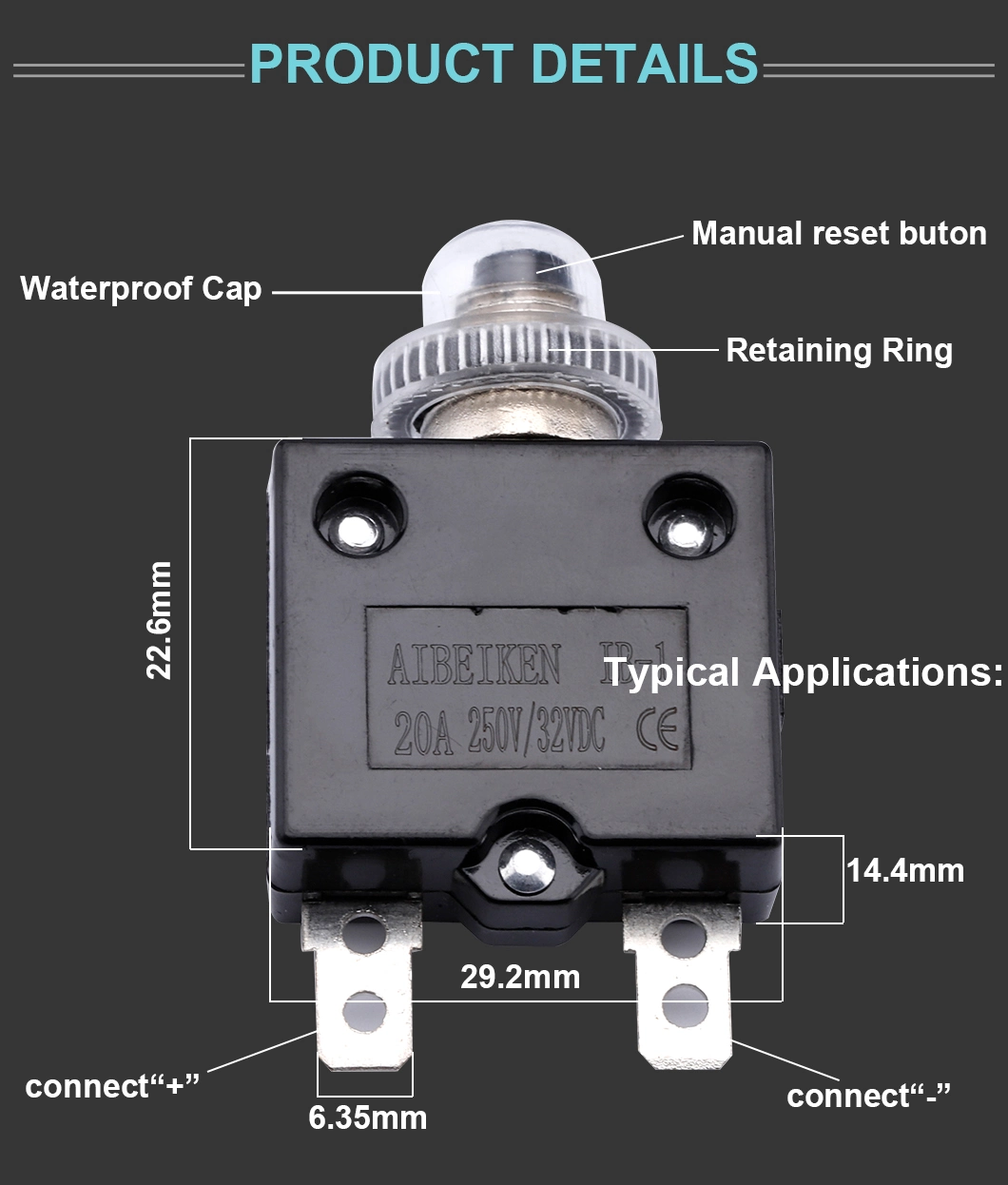 Ib-1 Motor Overload Protector Reset Push Button Switch 5A 10A 15A 20A 25A 30A Thermal Circuit Breaker