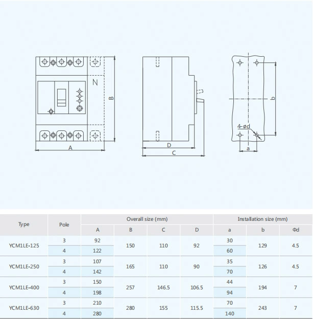 Ycm1le-2p, 3p, 4p Molded Case Circuit Breaker (hyundai MCCB breakers)