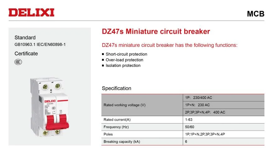 Dz47s-63 Series MCB Miniature Circuit Breaker 3p 3A~63A Mini Circuit Breaker 3 Pole