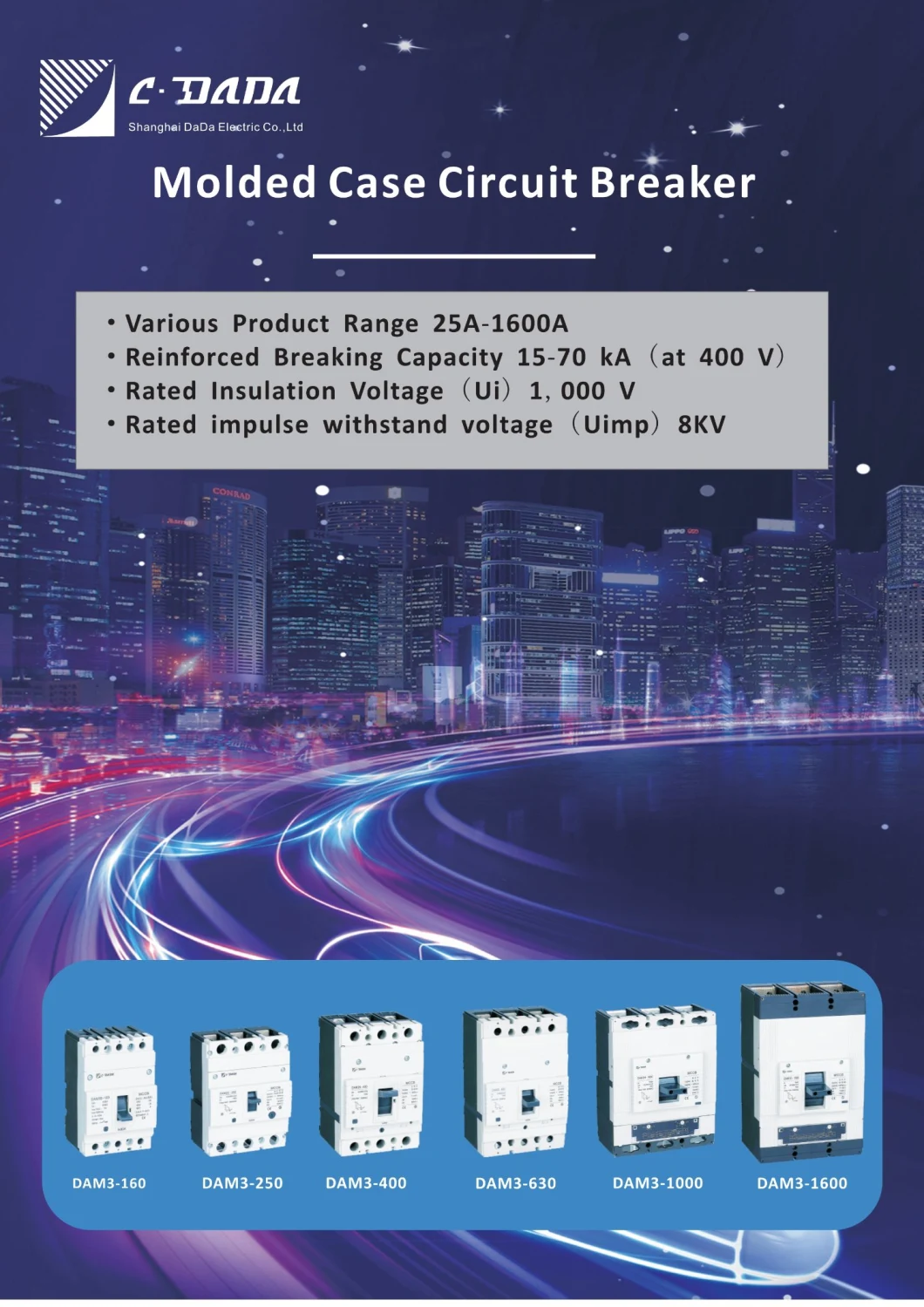 MCCB Dam3-250 3p 63-250A Compact Size Molded Case Circuit Breaker
