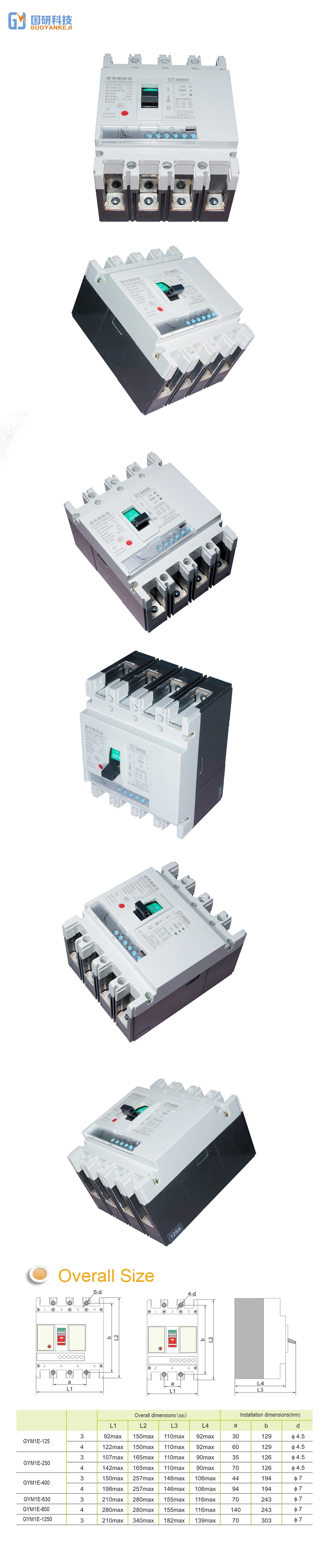 Gym1e-125 40A 3 Phase Moulded Case Circuit Breaker MCCB with Kema Ce CB Certification
