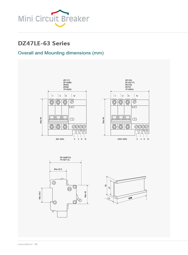 Dz47le-63 Series Leakage Miniature Circuit Breaker 16A ELCB