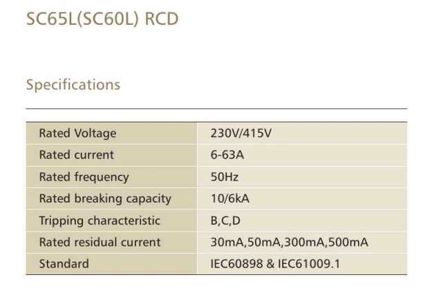 Sc65L (SC60L) RCD Circuit Breaker for Industry Use