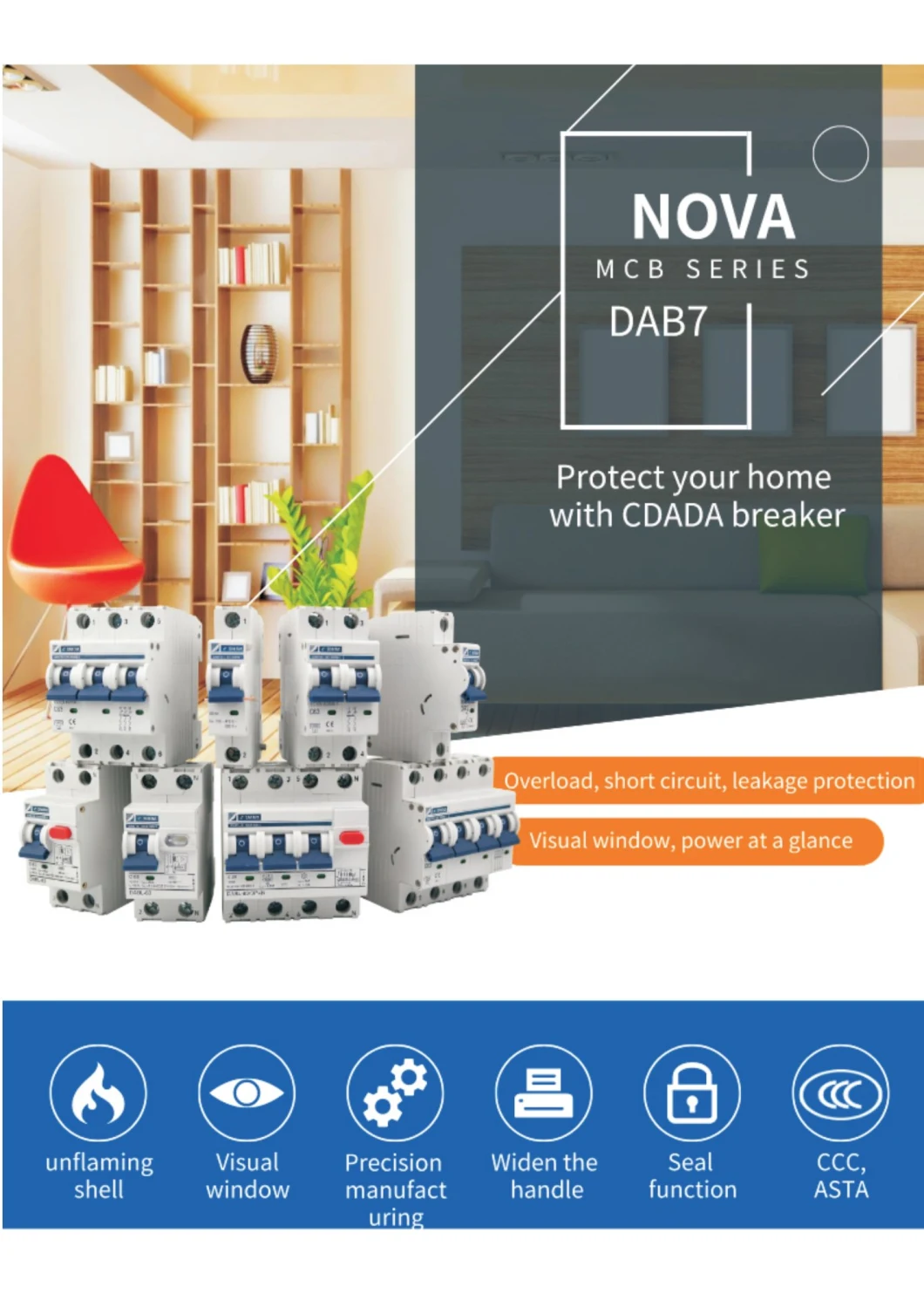 DAB7 40A Home Circuit Breaker with Asta CB CE Certification