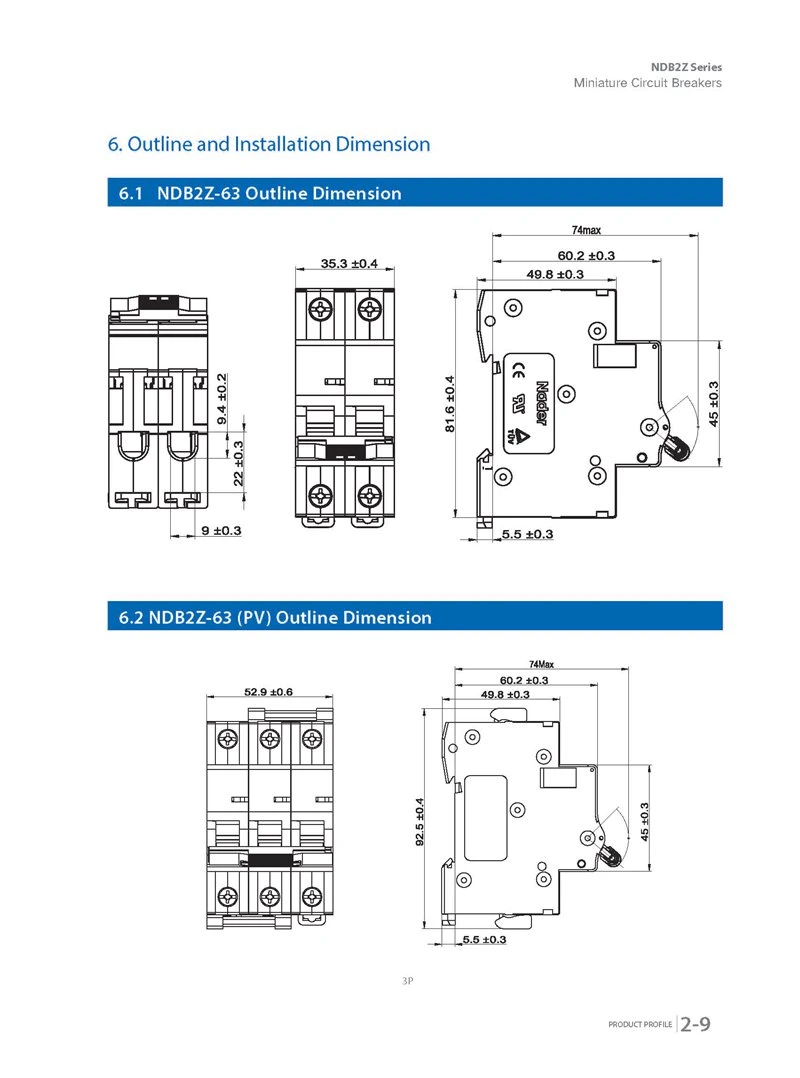 B2z 63c 50A 3pole DC750V Solar Products Power Supply MCB Circuit Breaker