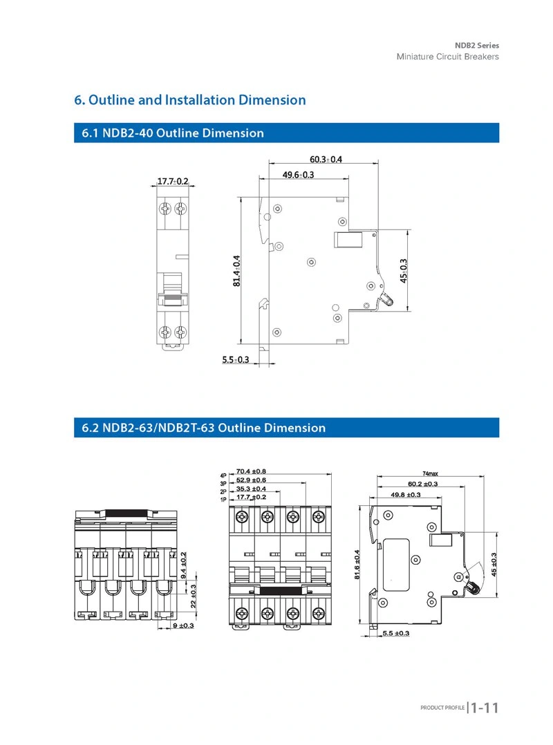 63A 3p AC 400/415V Low-Voltage Miniature MCB Circuit Breaker