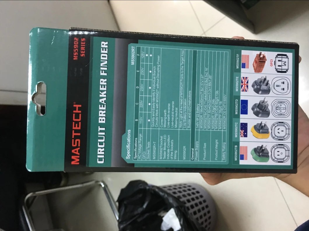 Mastech Ms5902 Digital Circuit Breaker LED Tester Finder Catii 600V