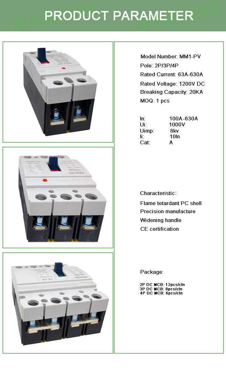 Solar Energy System 2p 63A-630A 2 Pole DC160A MCCB Circuit Breakers for PV Solar System