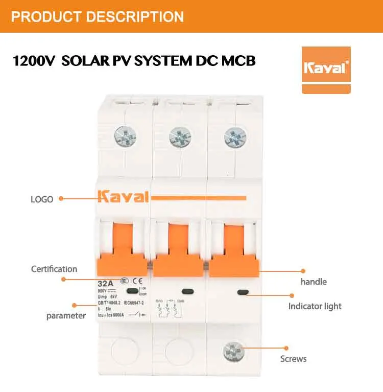 Kayal Solar PV System 40A 450volt 1200V Single Pole DC Circuit Breaker