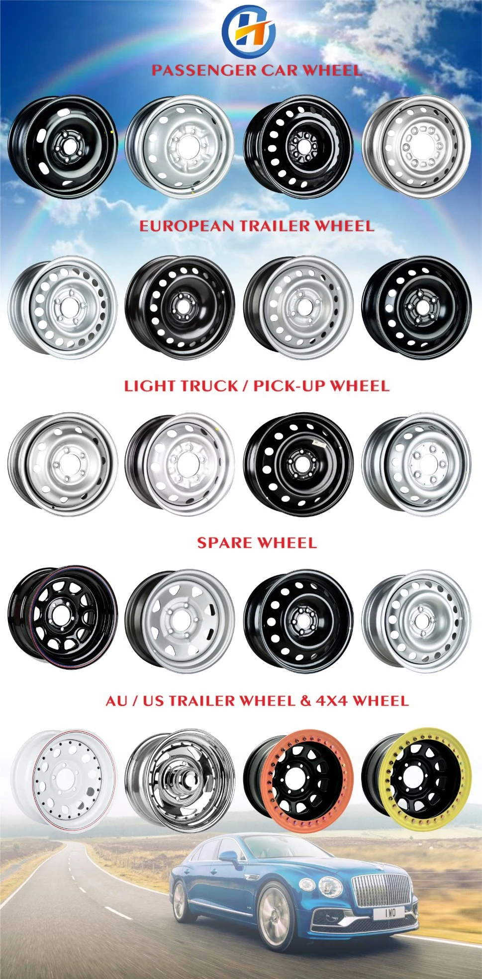 H&T Wheel 565205 15 Inch 15X6.0 5X100 Black E-Coating Passenger Car Wheel Rims