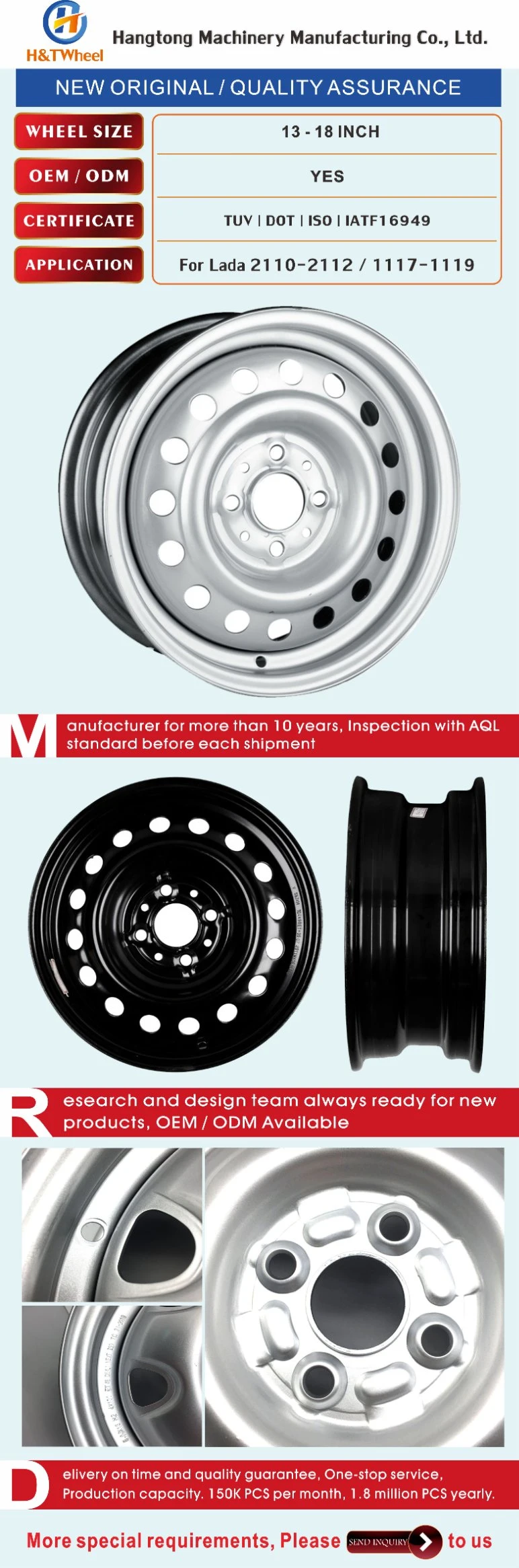 H&T Wheel 454102 14X5.5 4X98 14 Inch Black Steel Car Wheel Rims