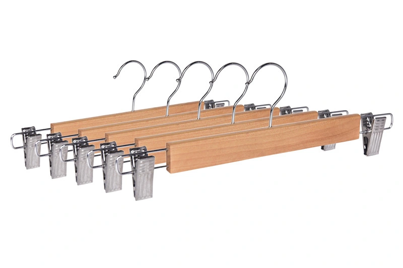 Wooden Clothes Rack Metal Clip Hanger  Clothes Wooden Hanger with Trousers Clips