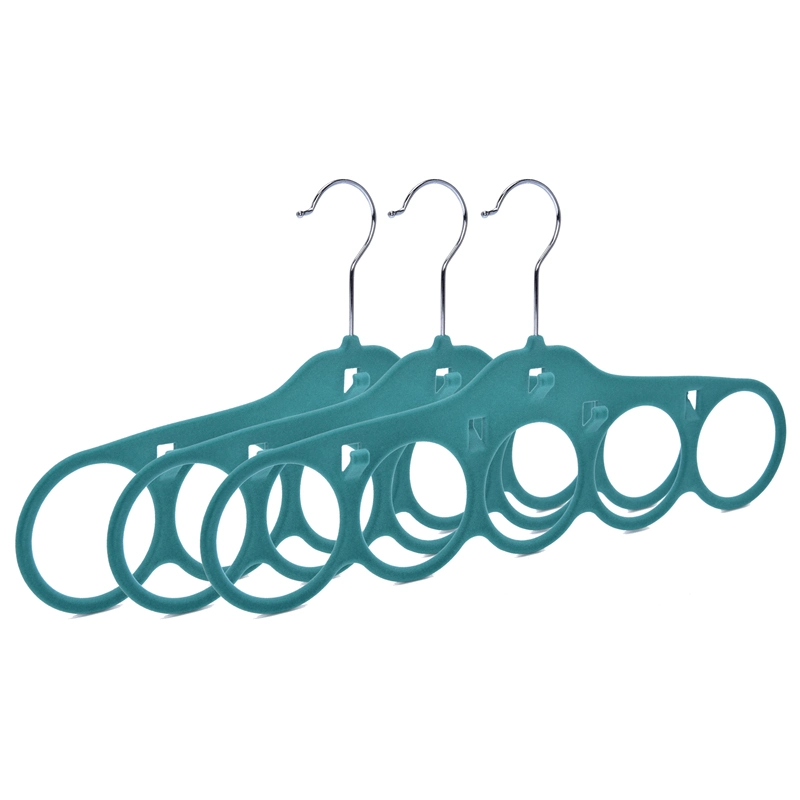 Winsun Customized Hanger Space Saving 5 Holes Green Velvet Hangers for Scarf and Tie