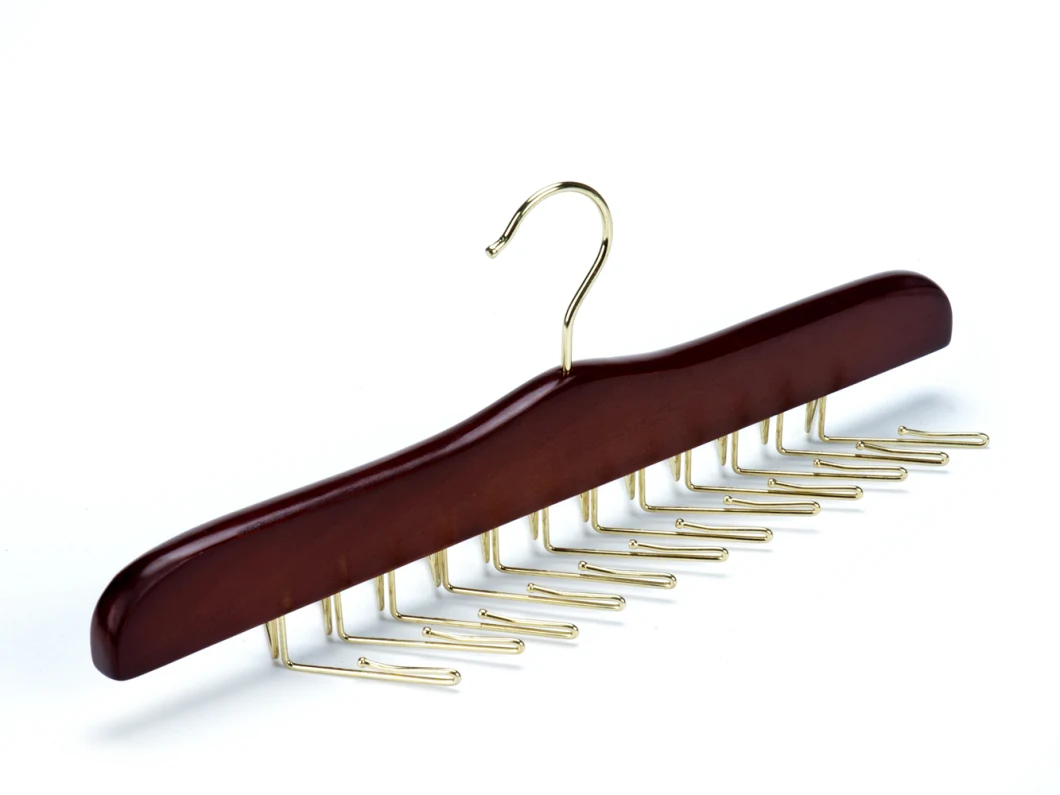 Cherry Wooden Tie Rack Hangers Rotating Twirl 24 Tie Organizer Golden Hook