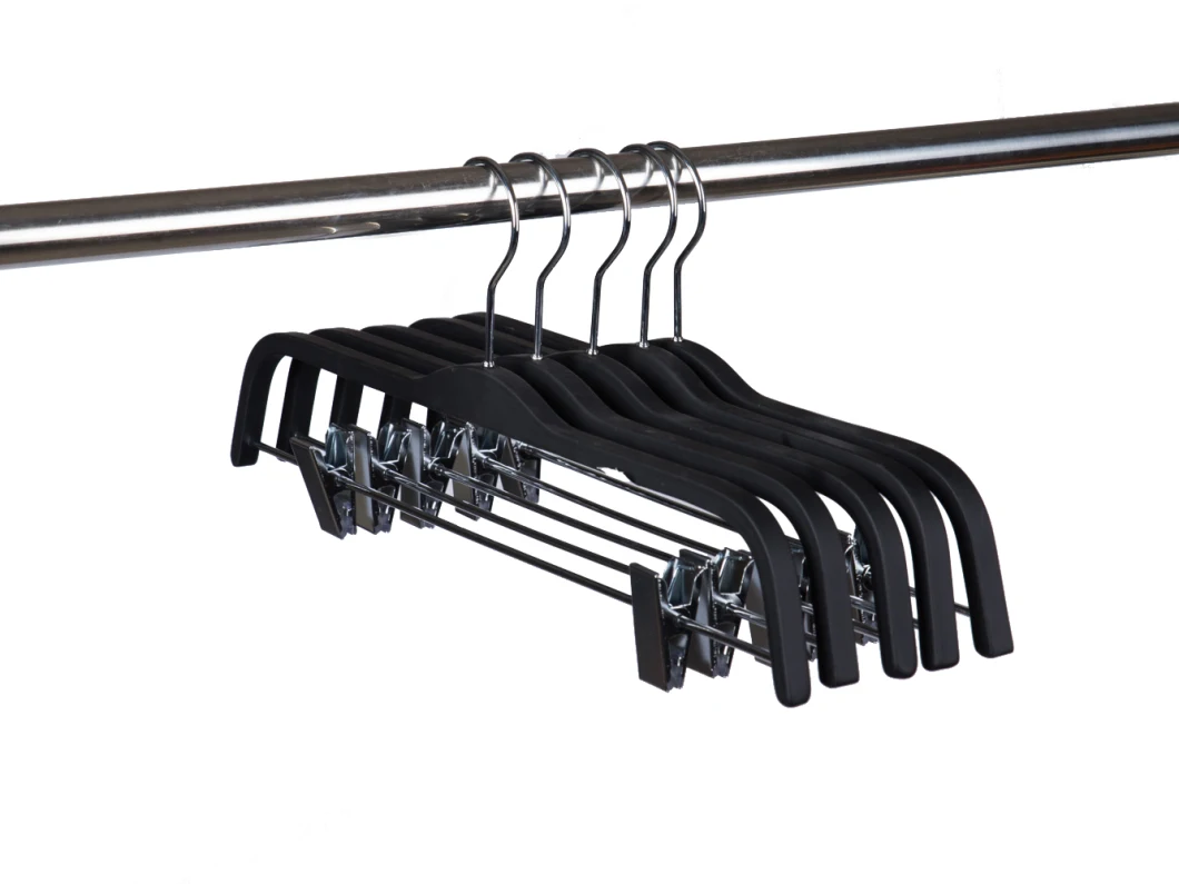 Space Saving Non-Slip Black Rubber Coating Laminated Wooden Pants Clips Hangers