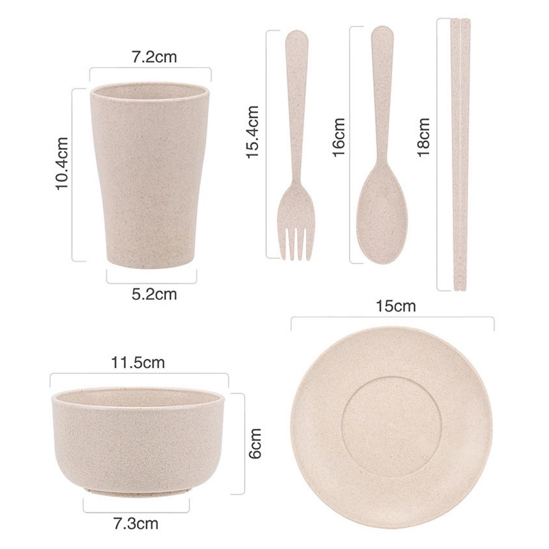 Eco-Friendly Nature Wheat Straw Tableware Set Plate/Bowl/Cup/Wheat Straws/Edible Rice Straw/Knife Fork Spoon Party Tableware