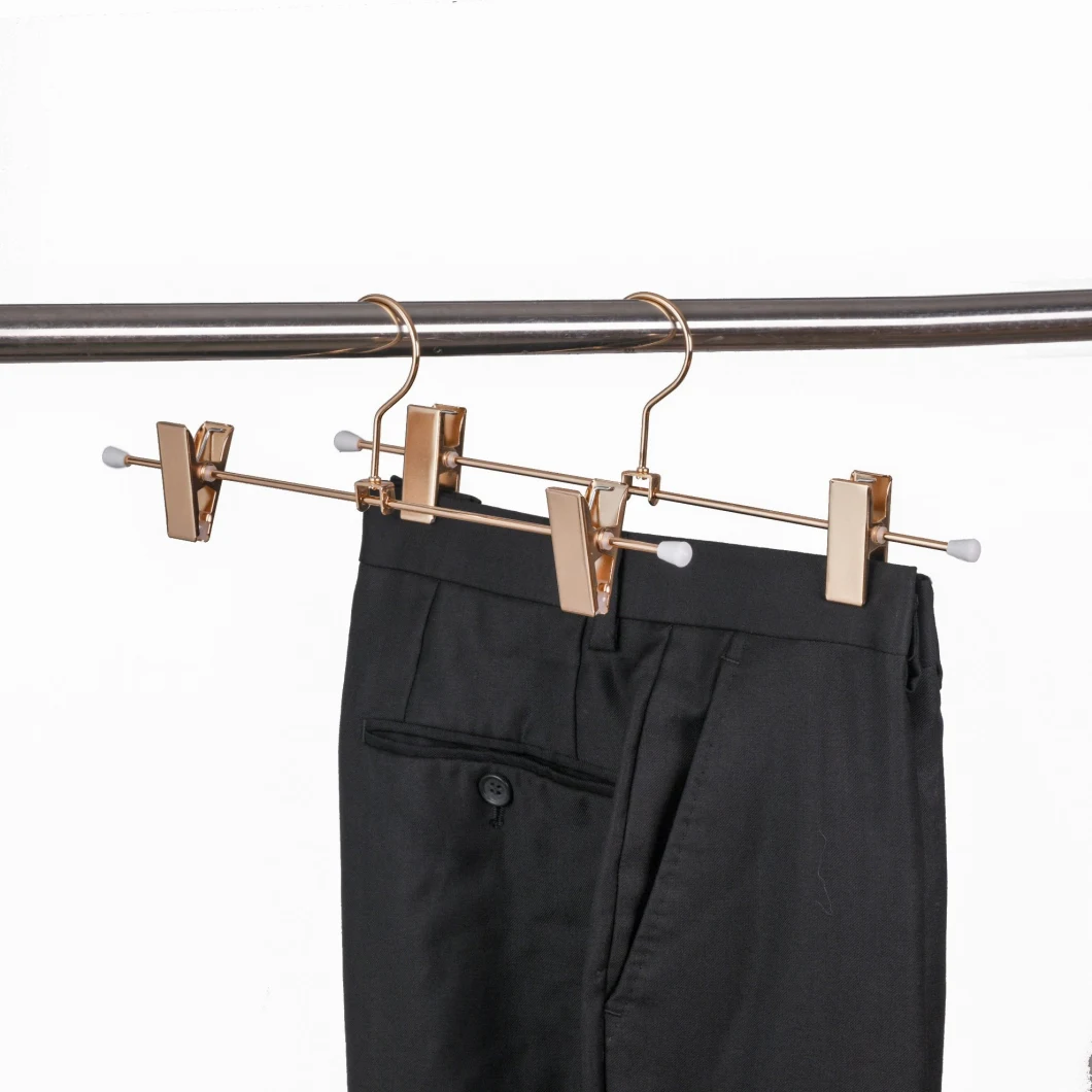Shiny Rose Gold Metal Pants Skirt Slack Hangers with Clips Space Saving