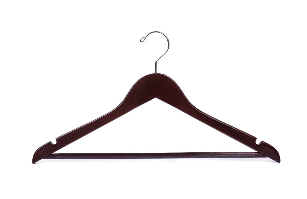 Wholesale High Quality Space-Saving Wooden Shirt Dress Blouse Hangers with Round Bar