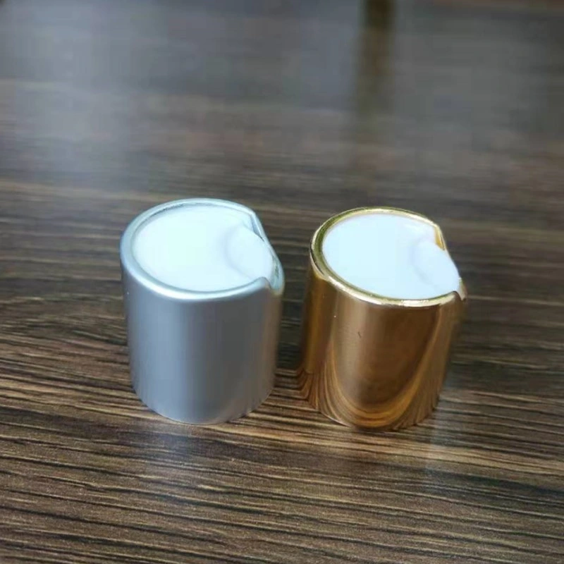 China Suppliers Cosmetic Packaging 18/410 Shiny Gold Aluminum Disc Top Cap Bottle Use Cap/Lid