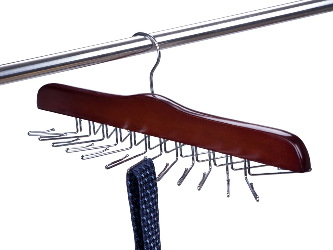 Gugertree Wooden Tie and Belt Racks Hangers Holds 24 Ties Chrome Hook