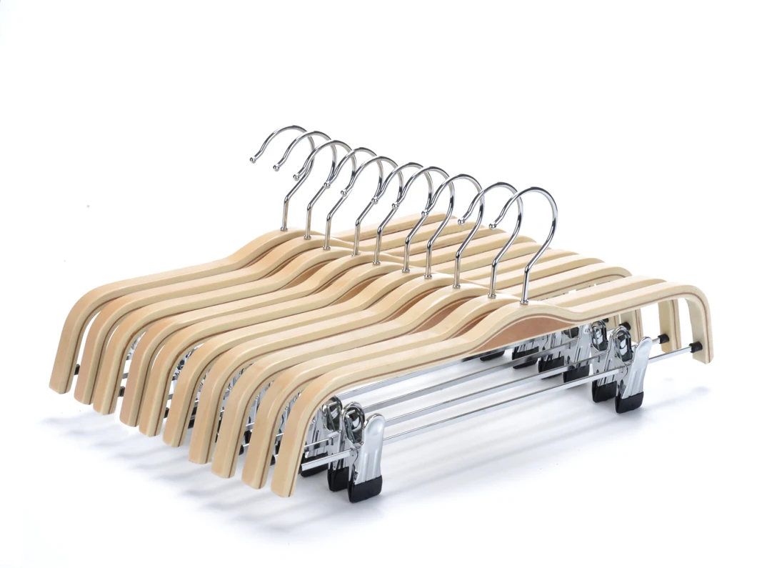 Space Saving Non-Slip Natural Laminated Wooden Clips Bottom Hangers