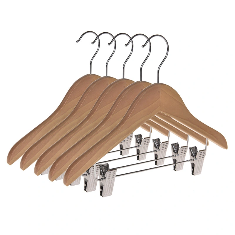 Customized Adjustable Metal Clip Rack Kids Shirts Shirts Hanger Logo Solid Wooden Cheap Hangers
