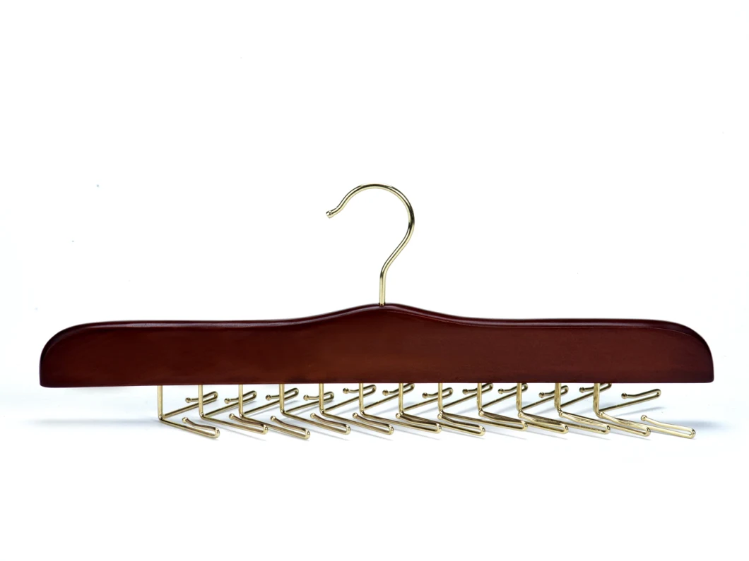Cherry Wooden Tie Rack Hangers Rotating Twirl 24 Tie Organizer Golden Hook