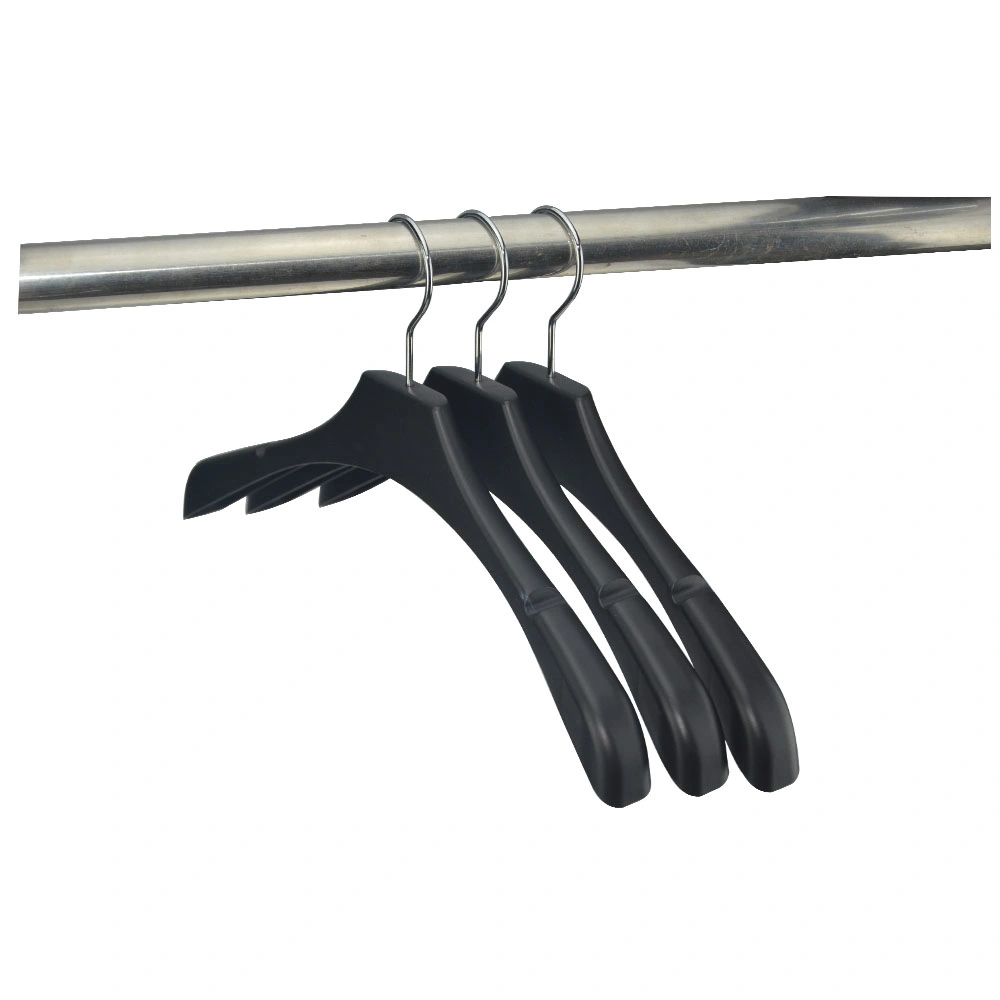 Factory Price Plastic Black Female Coat Display Hanger with Notches