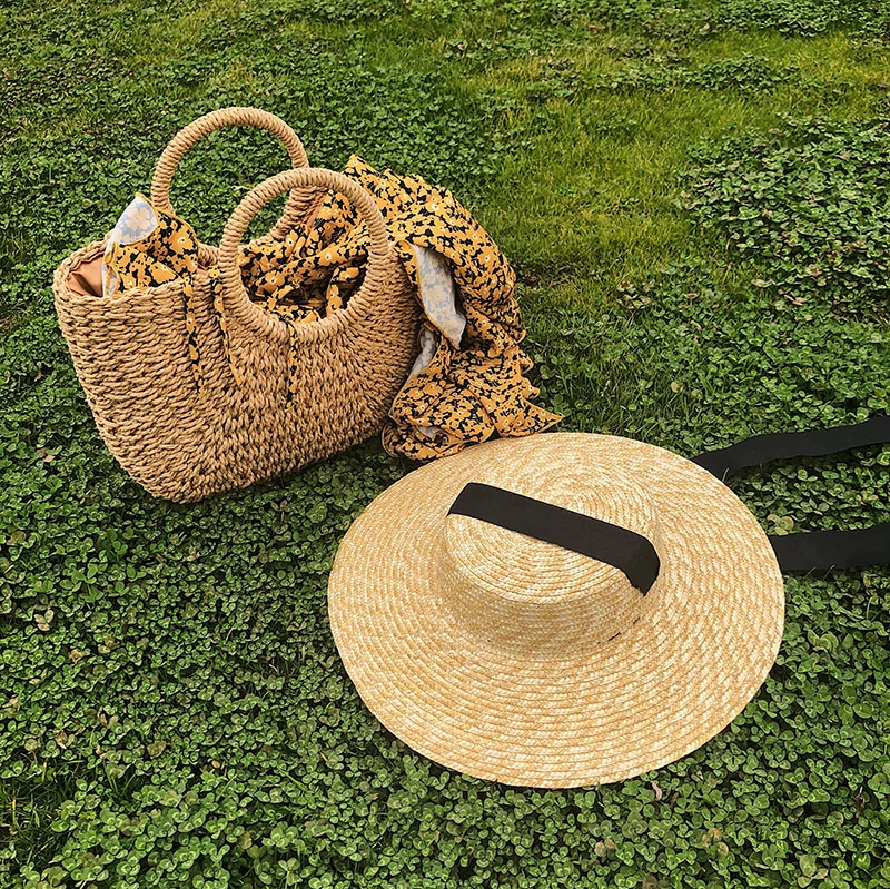 Natural Wheat Handmade Hat Lace-up Beach Straw Hat