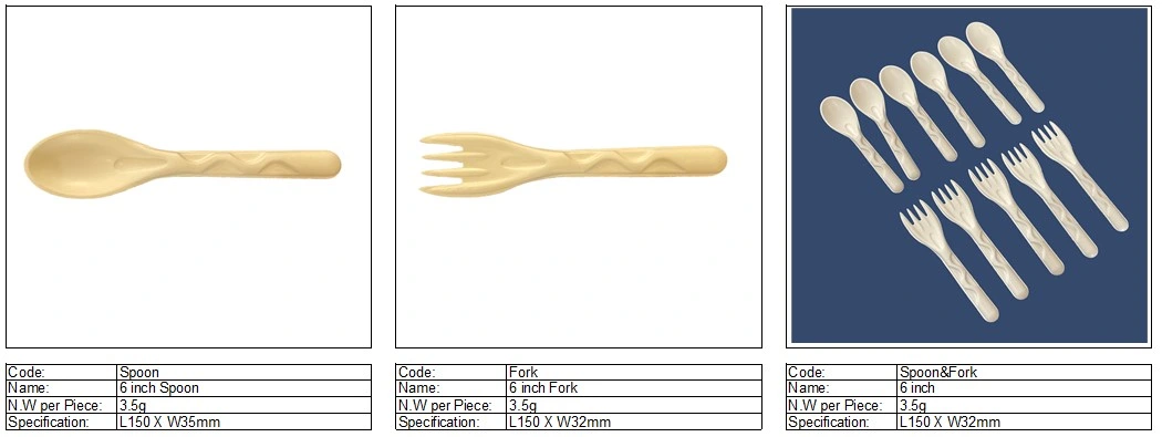 6 Inch Fork Disposable Biodegradable Spoon Made From Bagasse and Wheat Straw