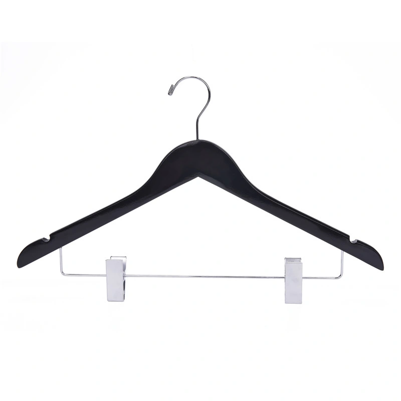 2021 Fashion Custom Black Color Wooden Clothes Coat Pants Hangers Racks with Clips