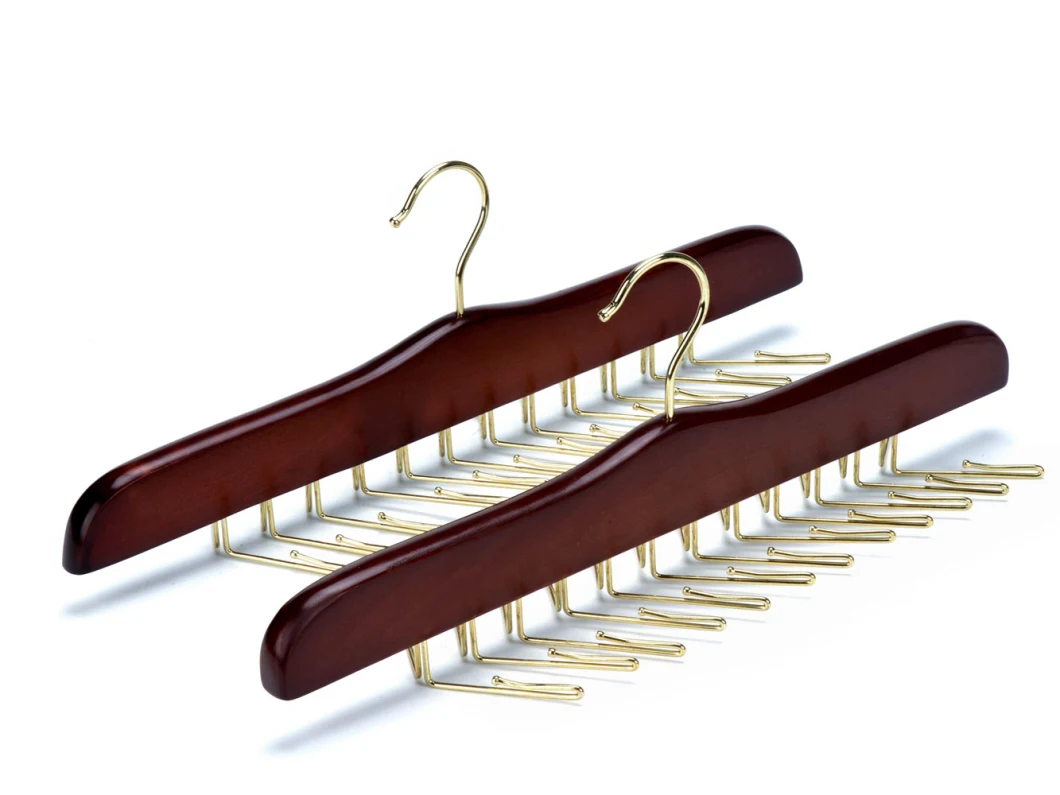 Amazon Hot Sale High Quality Wooden Tie Hangers Rack with Gold Clips