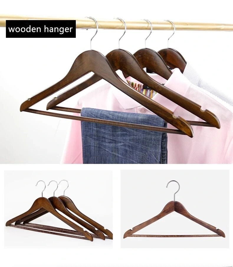 A Grade Wholesale Top Wooden Clothes Hanger for Man Garment Furniture Hanger with Bar (GLWH003)