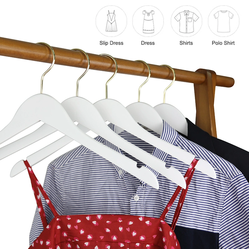 Fashion Boutique Non-Slip Matt White Space Saving Wood Ladies Shirt Hanger, Cloth Wooden Hanger