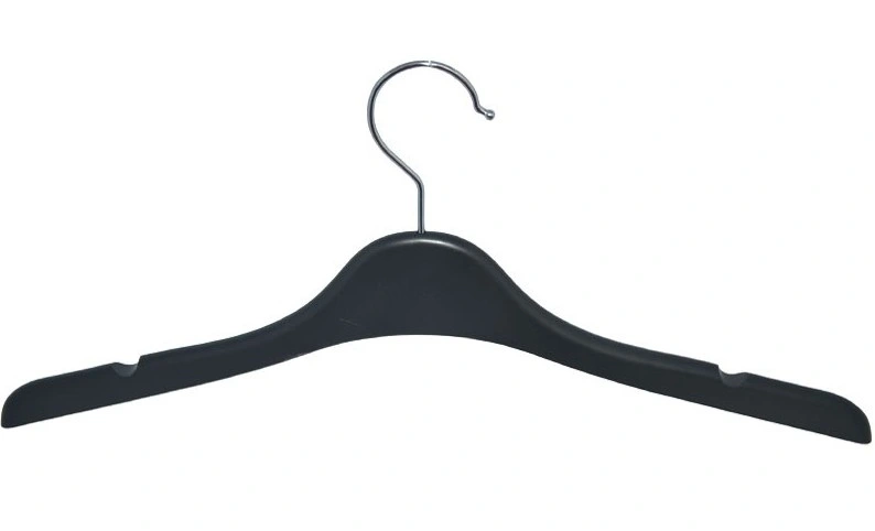 Thin Shoulder Plastic Black Male Jacket Hanger with Brand Logo