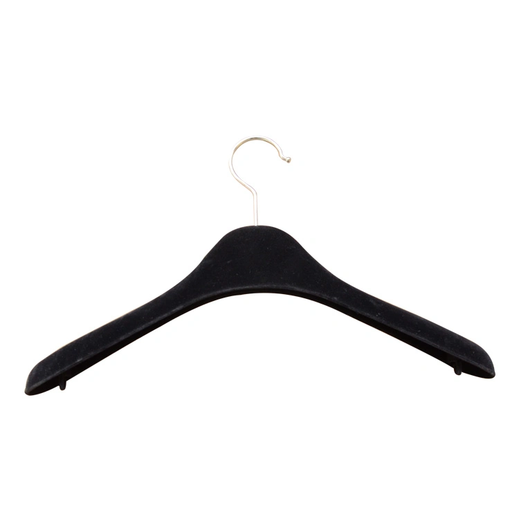 Fashion Broad Shoulder Black Flocking Dress Hanger with Brand Logo